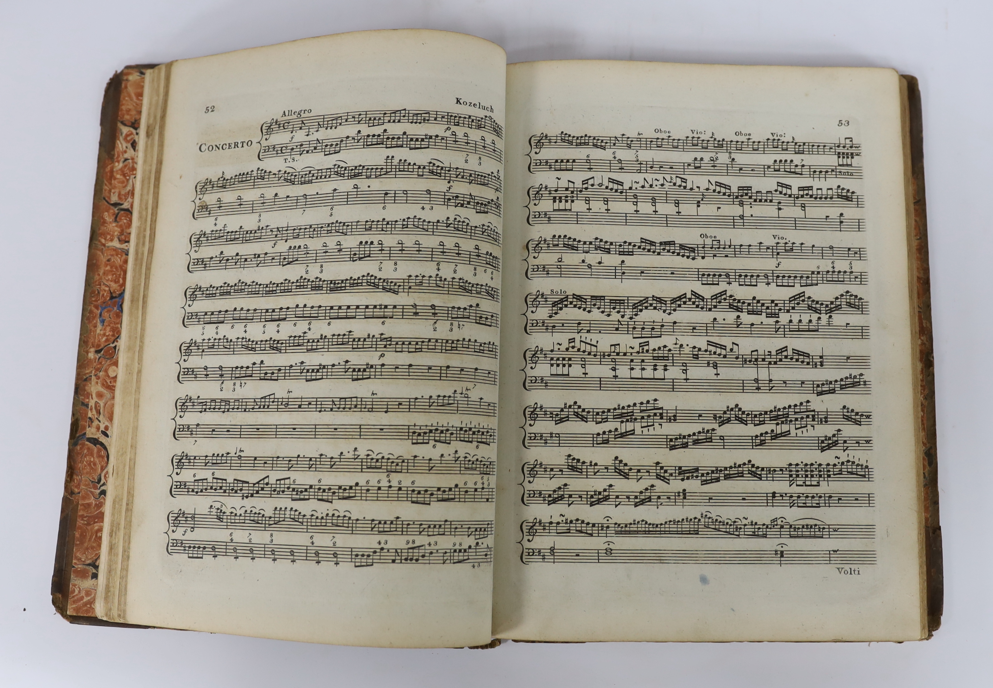 Storace, Stephen - Storace's Collection of Original Harpsichord Music. (vol.I) in 6 parts with engraved titles to each, subscriber's/advert. page for second vol., index leaf; contemp. half calf and marbled boards, gilt d